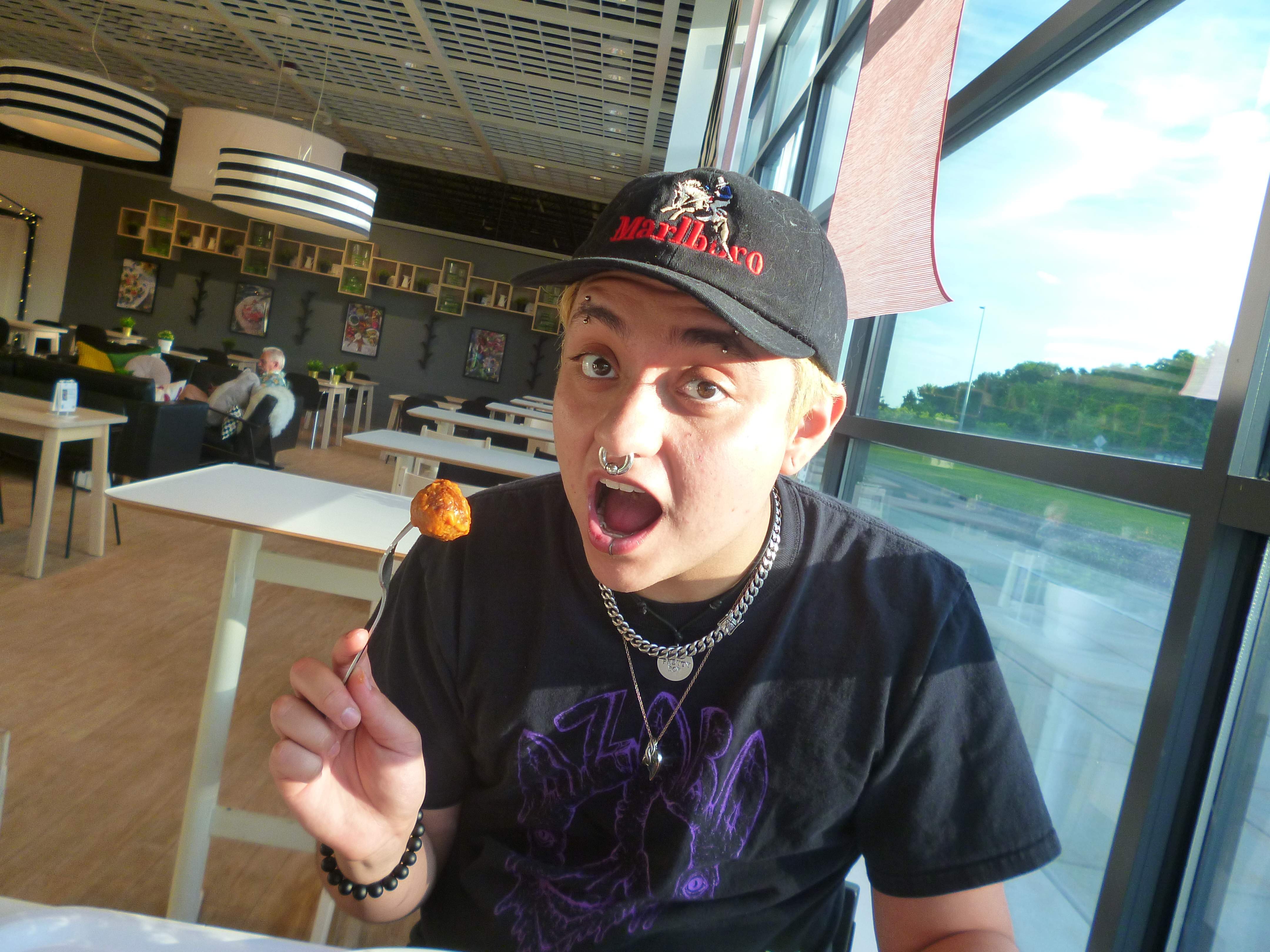 David at Ikea with a veggie ball.