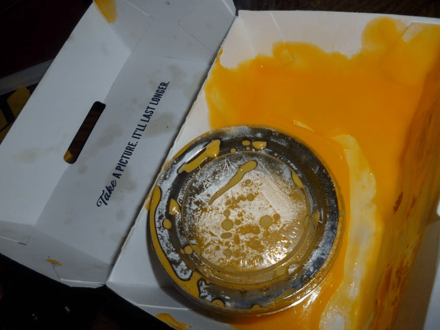 take a picture, it'll last longer, says the culvers box covered in cheese sauce